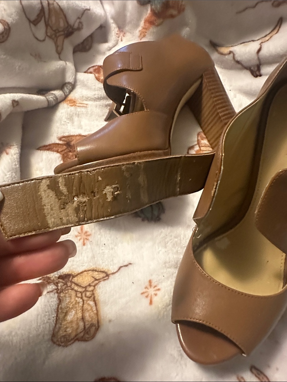 Michael Kors Tan Brown Leather Platform Peep-Toe Heels with Buckle - Picture 5 of 10